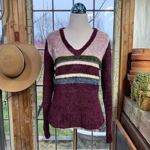 Airport v-neck chenille striped retro sweater